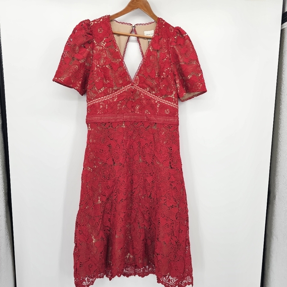 Adelyn Rae Red Lace Mod Illusion Midi Dress Womens Size Large New - Picture 4 of 14